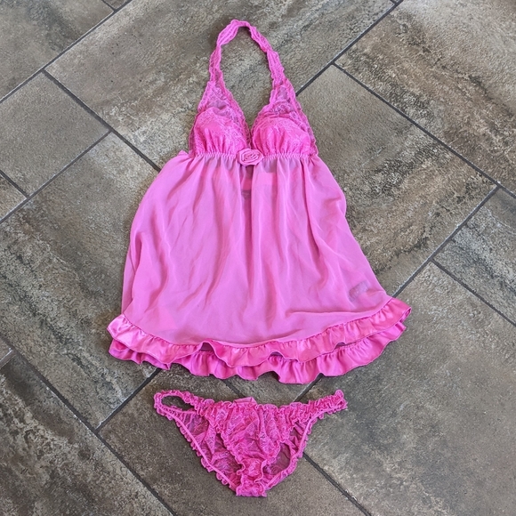 La Senza Halter Nighty Top and Panties Size S pink NWOT - Picture 1 of 10